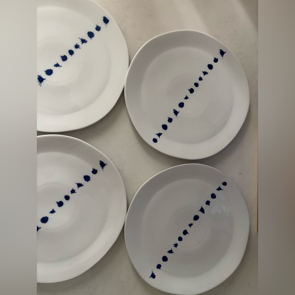 West Elm Blue Splatter Dinner Plate - 4